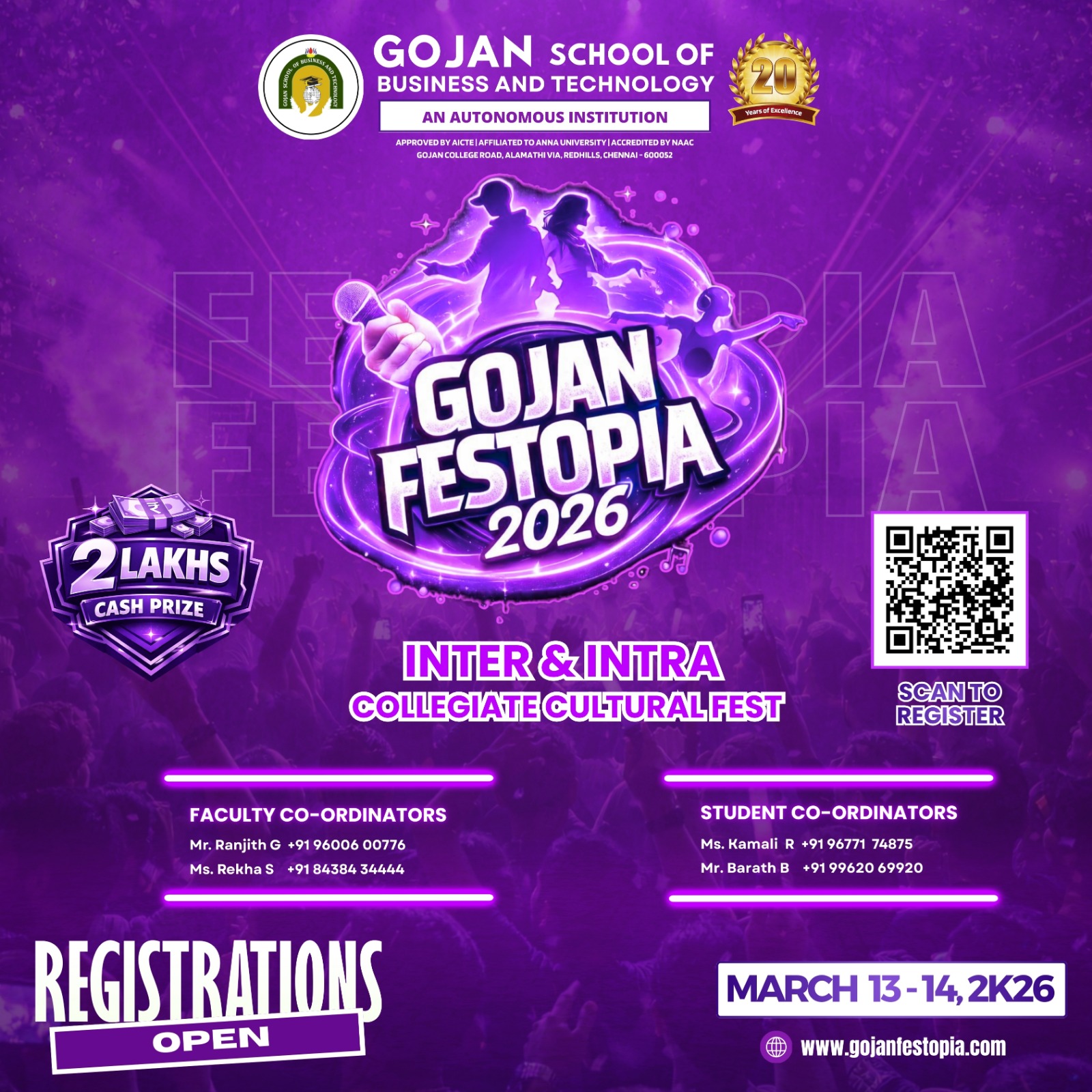 GOJAN FESTOPIA'26 Inter & Intra Collegiate Cultural Fest Poster 